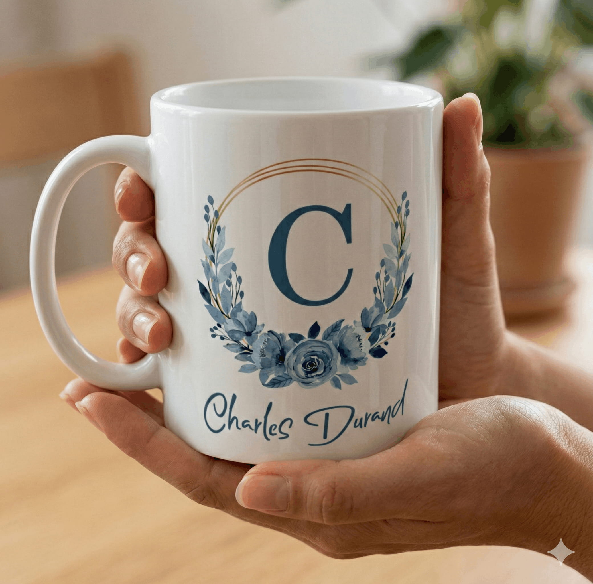 Mug personnalisé initiale & prénom – Couronne bleue (cadeau homme)